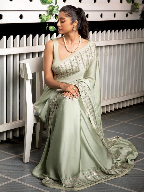 FROSTED SAGE SAREE