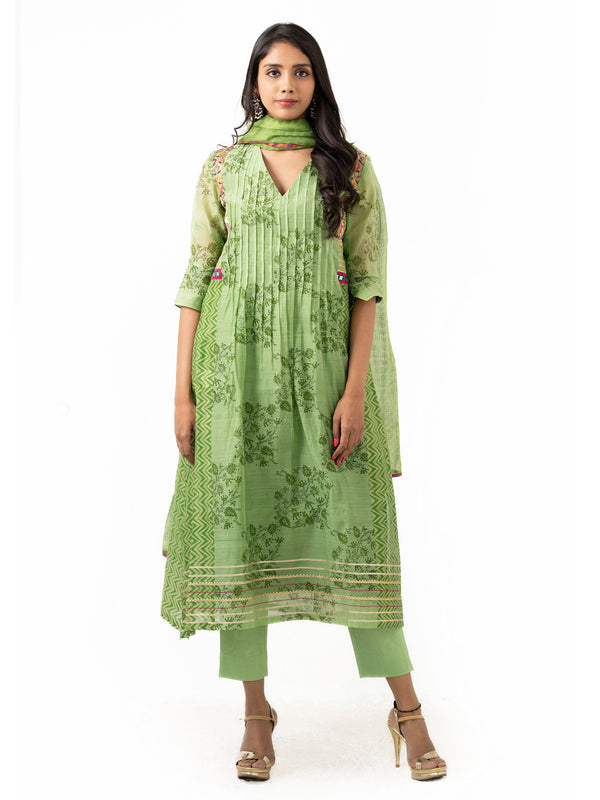Maheshwari printed cotton top with dupatta and stretchy pants