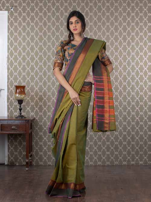 Handwoven Green Cotton Sari