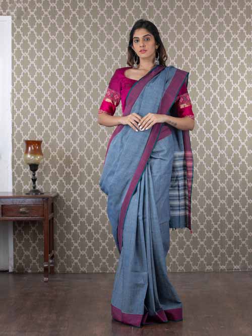Handwoven indigo dyed saree