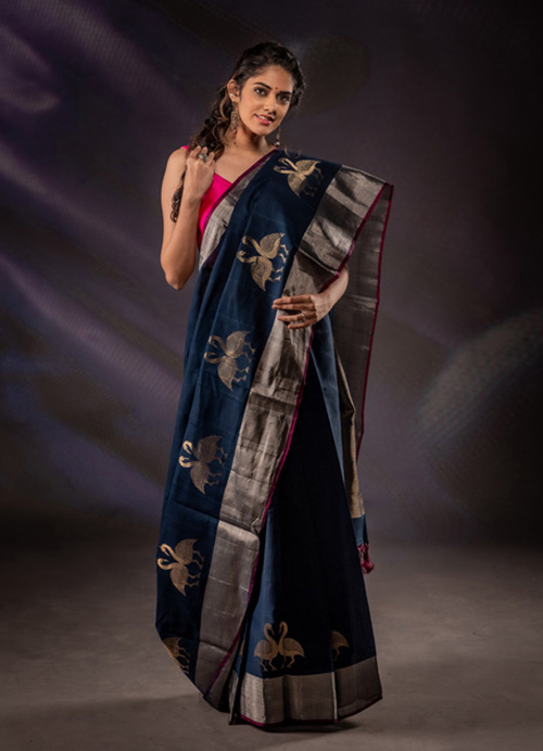 Natural Dyed Fine Cotton Sari with Self Blouse
