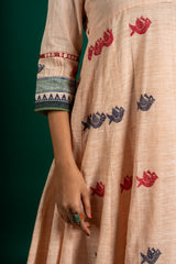 Handloom Kali top with indigo blue Kota dupatta with thread work, with simple detailing on the neck and sleeve
