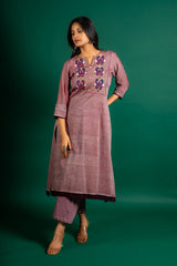 Handloom A-line top patch work with mirror work on yoke, cotton pant