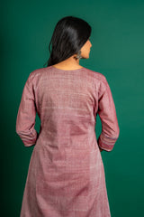 Handloom A-line top patch work with mirror work on yoke, cotton pant