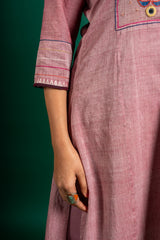 Handloom A-line top patch work with mirror work on yoke, cotton pant