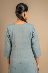 Greyish blue panel with Kali handloom top with thread and sequin work and cotton pant with thread buti