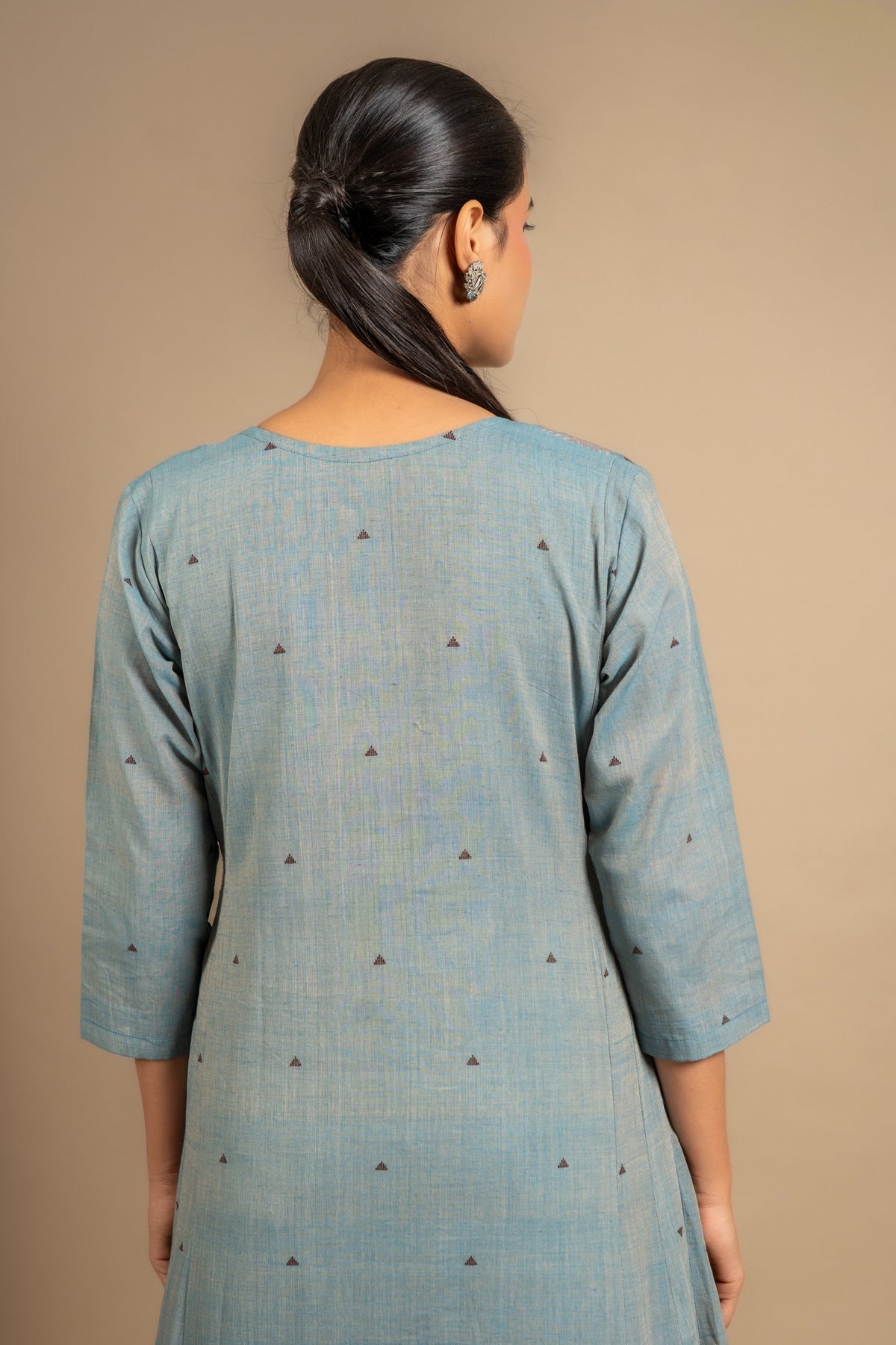 Greyish blue panel with Kali handloom top with thread and sequin work and cotton pant with thread buti