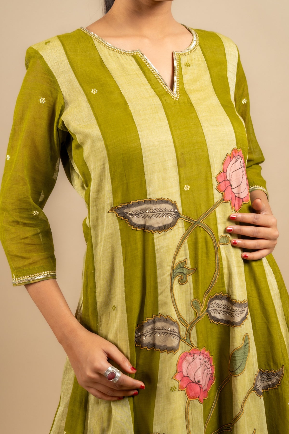 Handloom Kali top with kalamkari patch work with cotton loose pant