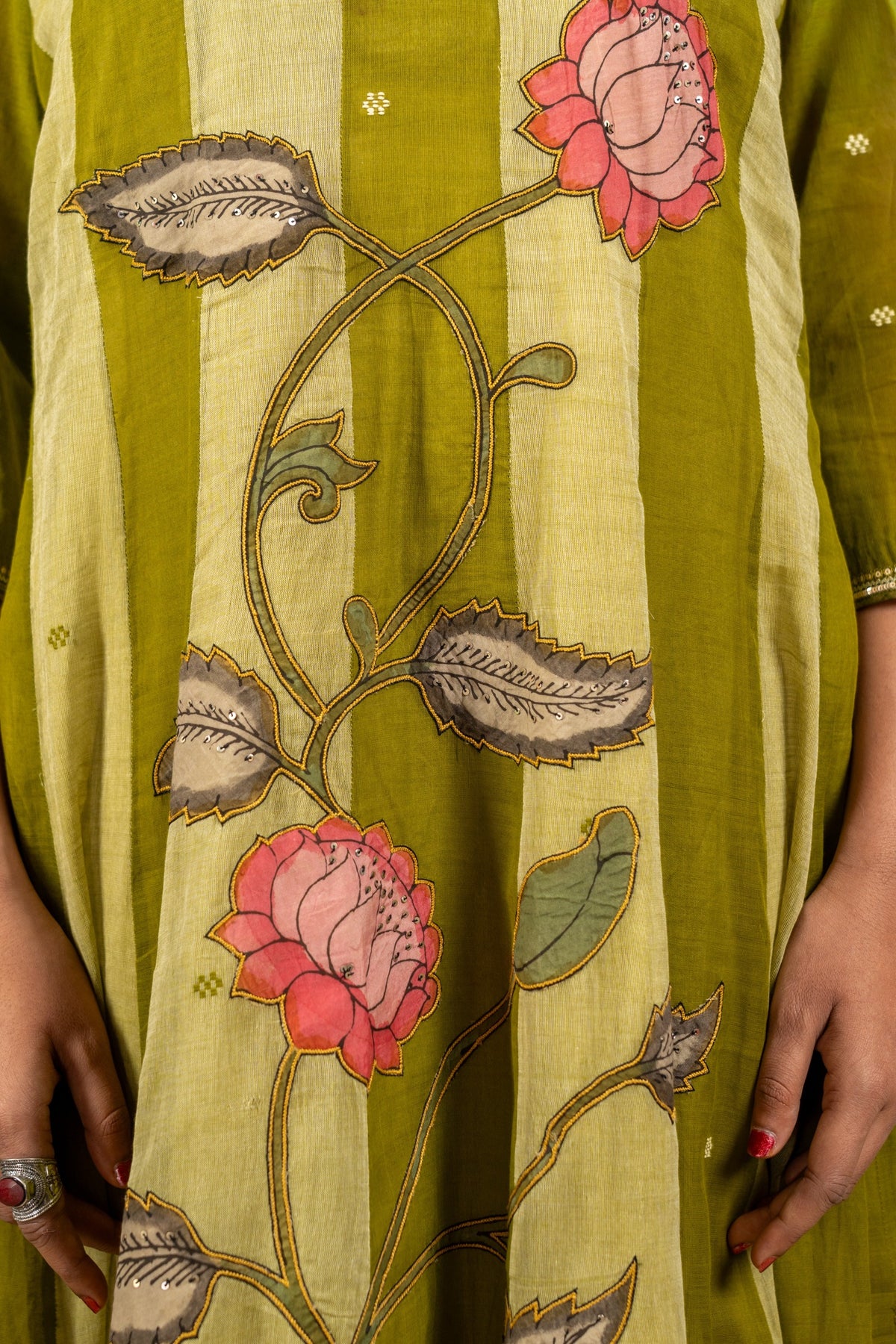 Handloom Kali top with kalamkari patch work with cotton loose pant