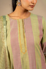 Pink and green Kali handloom top, shikargah appliqué work on the Daman, zari work near the neckline. Kota dupatta with print and cotton pant