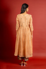 Handloom Kali top with thread and mirror work, tie and dye Kota dupatta with mirror, cotton pant