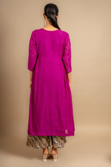 Purple handloom panel top with patch work with sequin work on centre panel with printed zari Chanderi pant