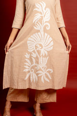 Handloom A-line top with patch work and mirror line on the neck with Kota dupatta with mirror work with cotton pant