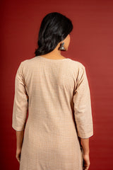 Handloom A-line top with patch work and mirror line on the neck with Kota dupatta with mirror work with cotton pant