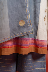 Grey and off white panel handloom top with Gota lace work on yoke in Daman zari pita work and grey Kota dupatta with work and cotton pant