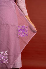 Lavender small checks handloom panel top with patch work on centre panel with same colour Kota dupatta with work and pant