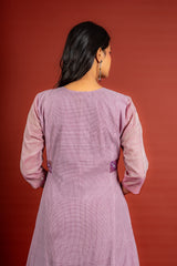 Lavender small checks handloom panel top with patch work on centre panel with same colour Kota dupatta with work and pant