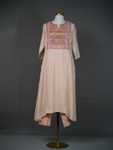 Beige Handwoven Kurti with Thread and Sequins Work Yoke n Pants