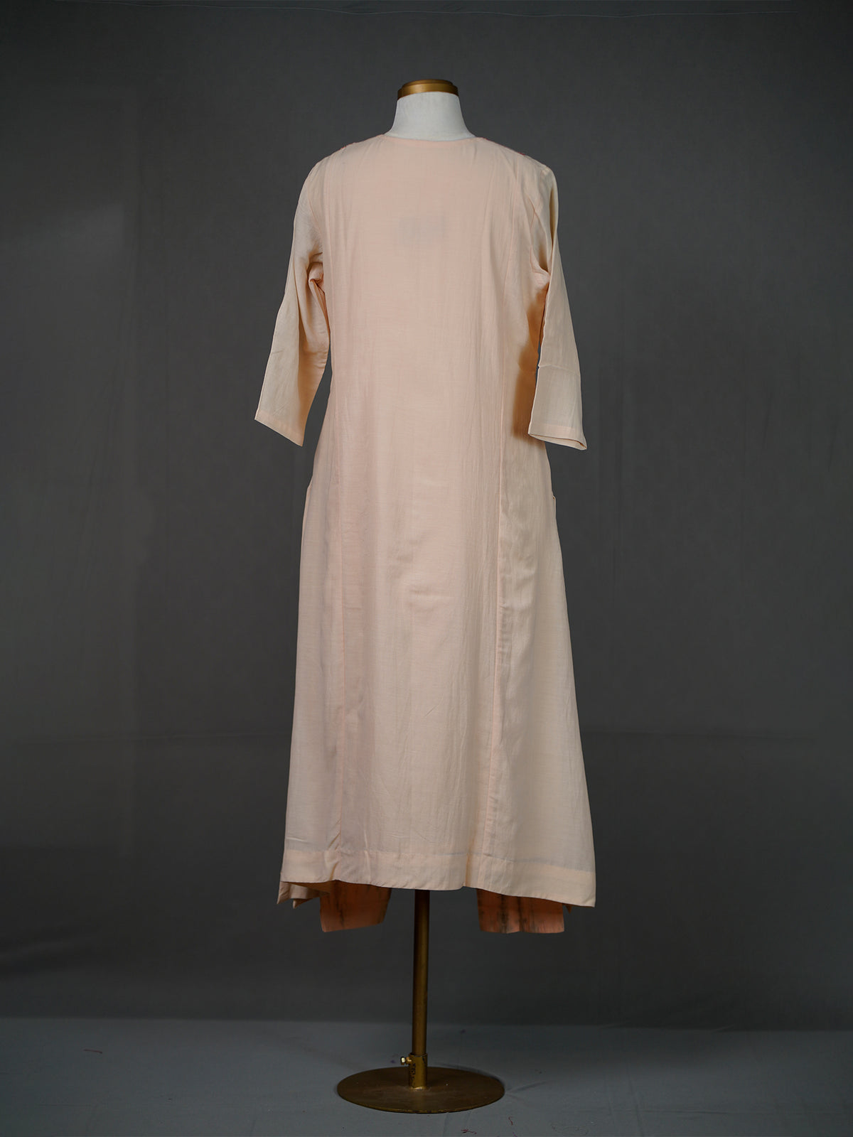 Beige Handwoven Kurti with Thread and Sequins Work Yoke n Pants