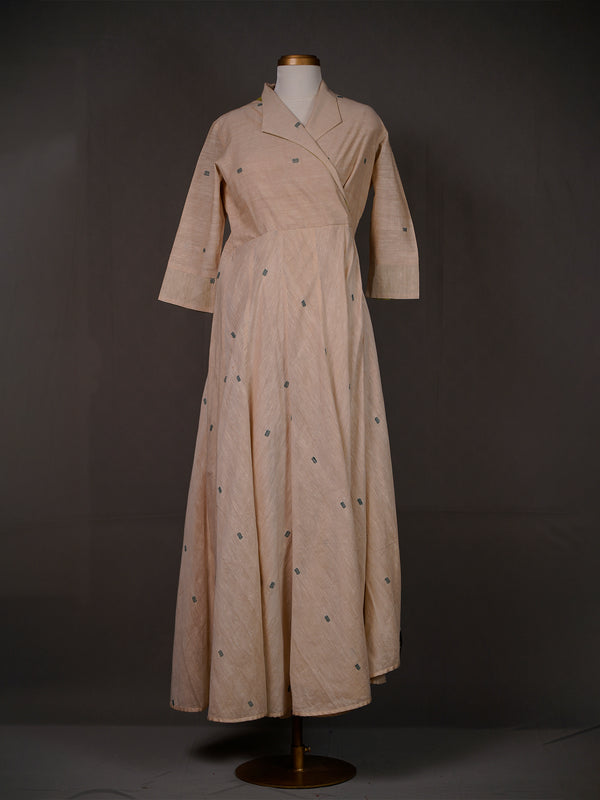 Beige Long Cotton Angrakha Kali Kurti with Pink Dupatta, Pants