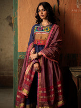 Blue Handwoven Cotton Kurti with Striking Kutch Work, Dupatta