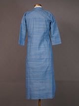 Blue Handwoven High-Low Plain Collared Top with Front Buttons