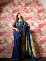 Blue Tie and Dye Silk Sari with Ajrakh Print Mashru Silk Blouse