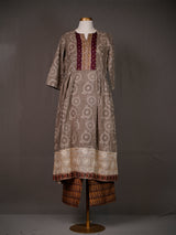 Brown Cotton Printed Kurti With Work On Yoke n Daaman, Printed Pants