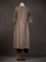 Brown Cotton Printed Kurti With Work On Yoke n Daaman, Printed Pants
