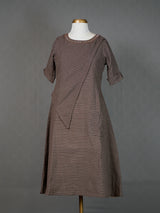 Brown Handwoven Checked A-Line Kurti With Mirror Work On Neckline