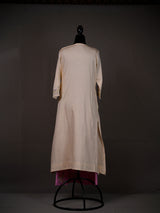 Cream Cotton Kurti with Thread Work, Pintucks and Pink Pants