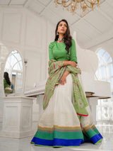 Cream Handwoven Cotton Lehenga with Kanchi Blouse and Dupatta