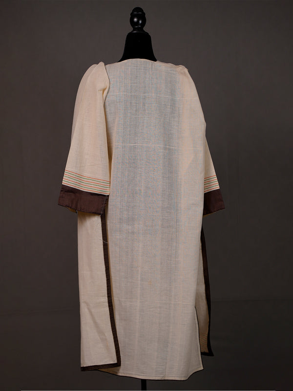 Cream Handwoven Cotton Unstitched Kurti With Floral Applique Work