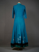 Dark Blue Handwoven Floor-Length Dress with Thread Embroidery