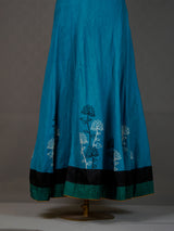 Dark Blue Handwoven Floor-Length Dress with Thread Embroidery