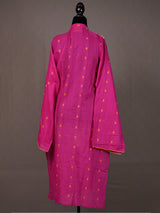 Dark Pink Handwoven Unstitched Thread Work Kurti with Chinese Collar