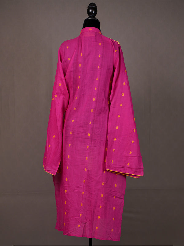 Dark Pink Handwoven Unstitched Thread Work Kurti with Chinese Collar