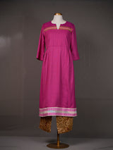 Dark Pink Kurti with Zardozi and Thread Work and Green Bandhni Pants