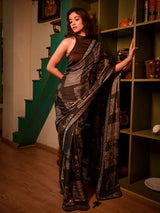 Glitzy Ajrakh Printed Silk Saree Weaves a Stunning Look