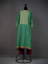 Green Handloom Kurti with Ethnic Detailing and Printed Pants