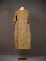 Green Handwoven Cotton Kurti, Side Pleats, Kalamkari Sequinned Yoke