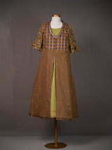 Green Sleeveless Cotton Handwoven A-Line Kurti With Kalamkari Koti