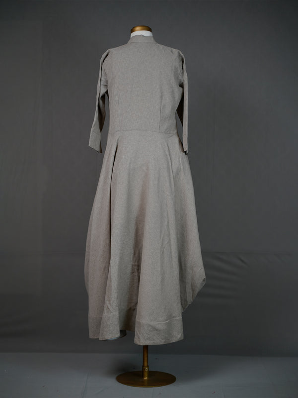 Grey Double Georgette Kurti with High Collar, Asymmetrical Hem
