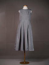 Grey Handloom Sleeveless Long Plain Dress with Box Pleats