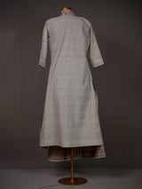 Grey Handwoven Kurti with Thread Work on Neckline and Printed Pants