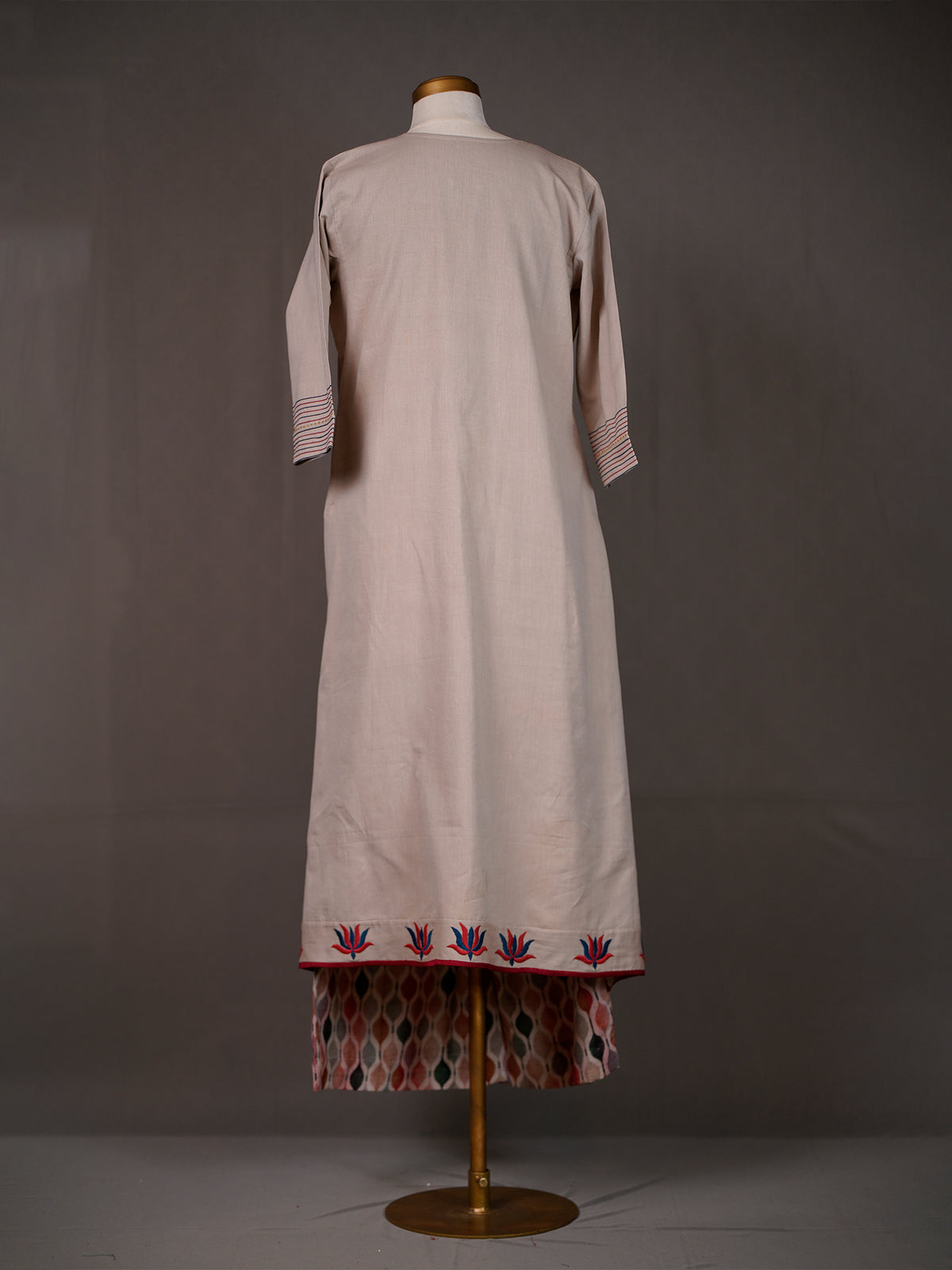 Grey Kurti with Sequins, Thread Work Lotuses and Printed Pants