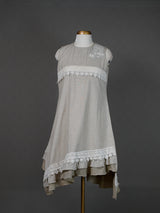 Grey Sleeveless Asymmetrical Dress with Applique Motif and Crochet Lace