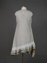Grey Sleeveless Asymmetrical Dress with Applique Motif and Crochet Lace