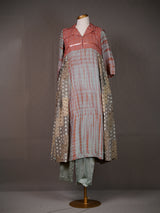 Grey Tie-n-Dye Kurti with Block Print Side Panels and Bodice, Pants