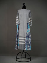 Grey and White Handwoven Kurti With Ikkat Panels and Thread Work